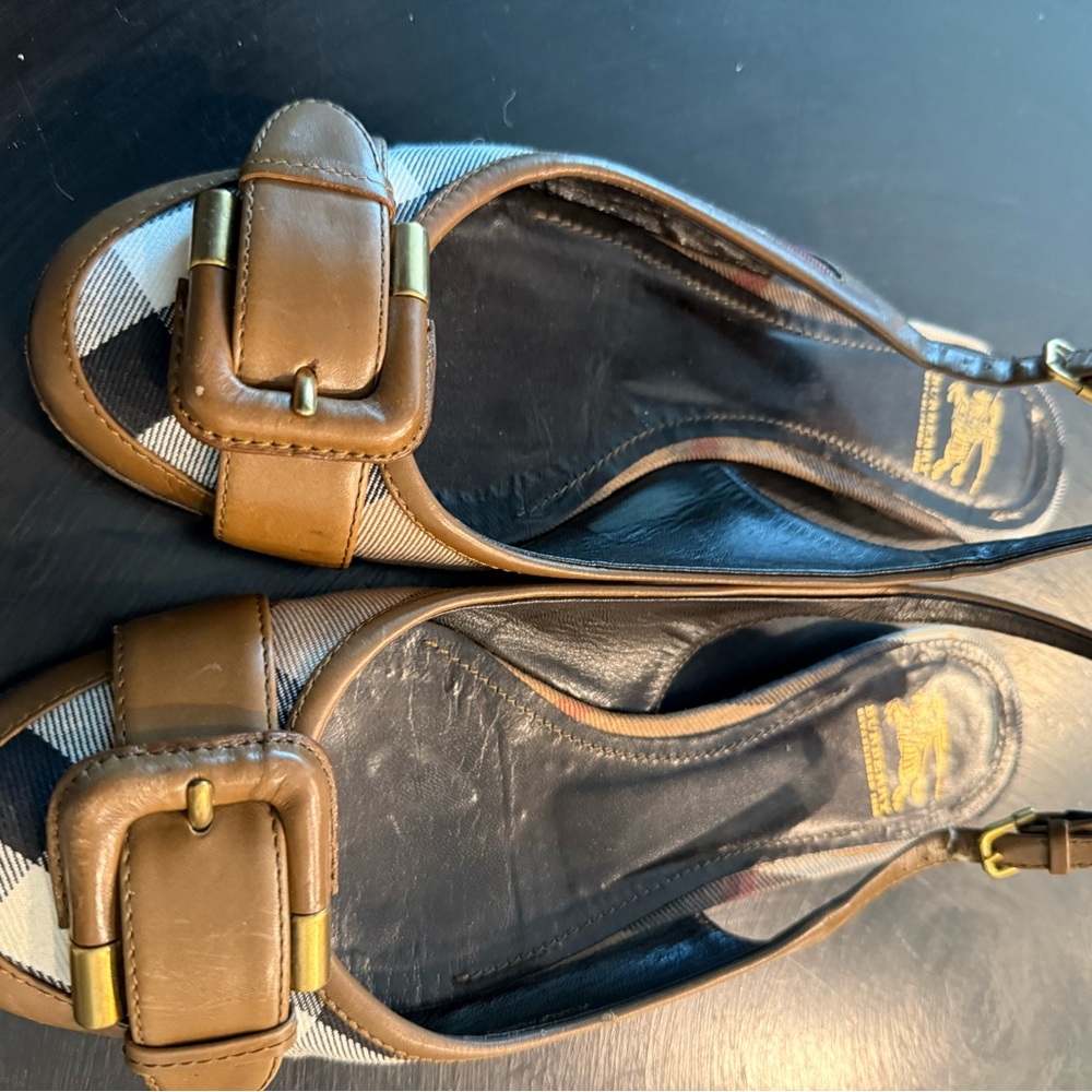 Burberry Brown and Black Sandals with Decorative Buckles